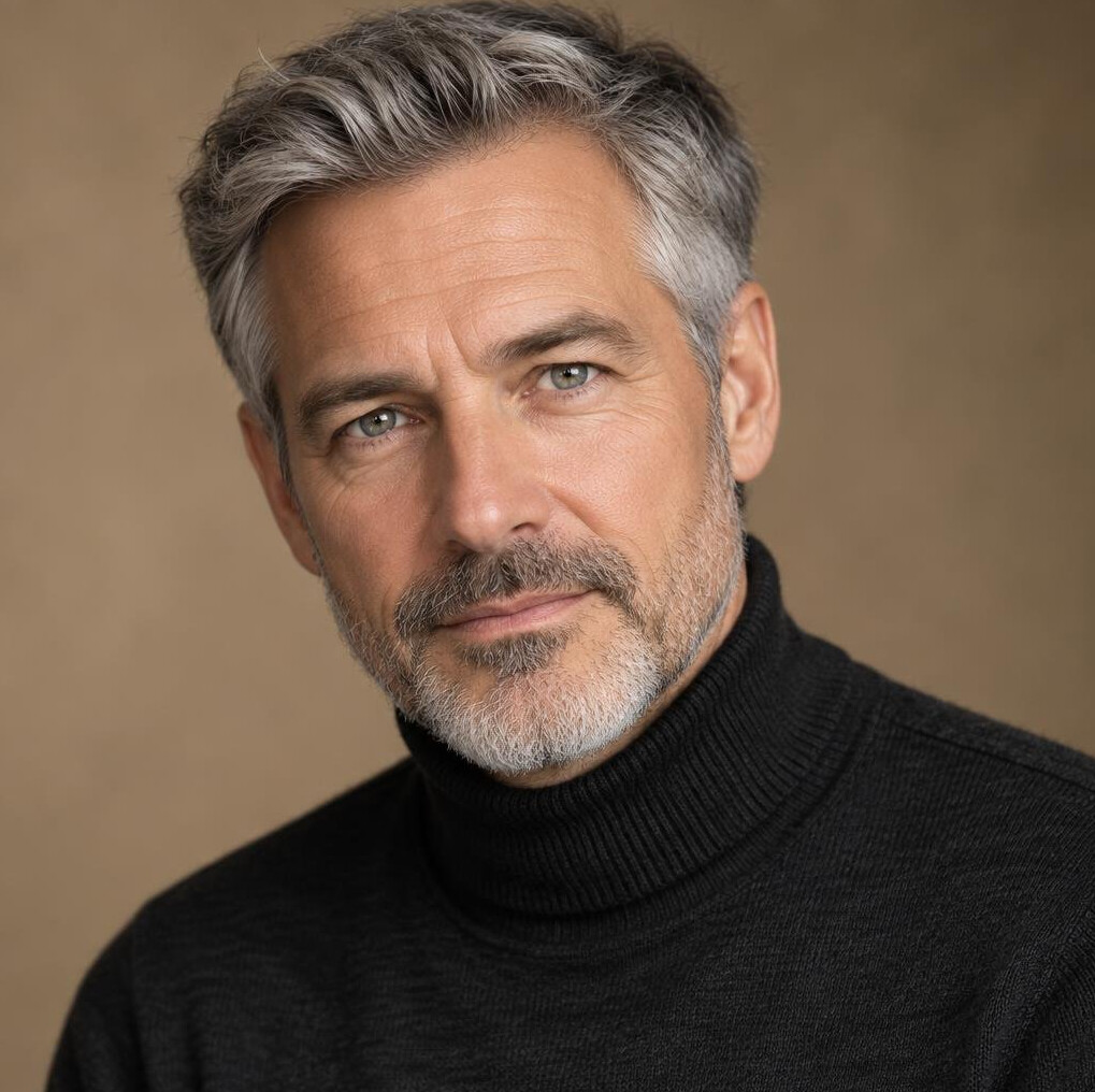 Studio portrait of a German man researcher in his 50s
