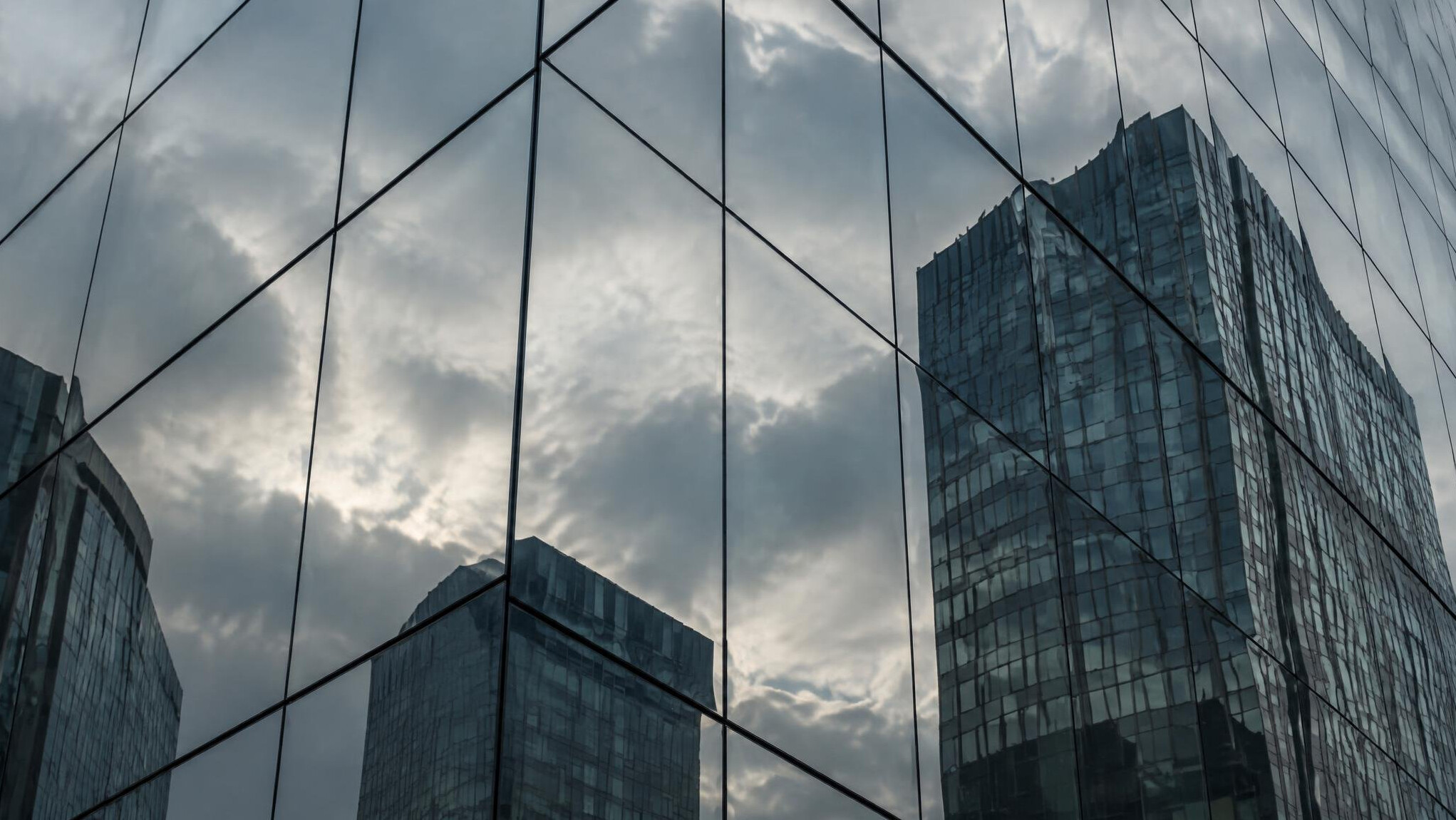Abstract reflection of a building facade in glass